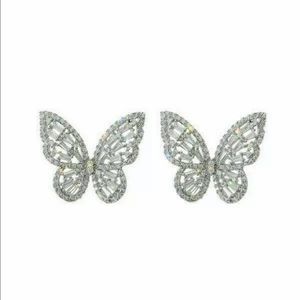 Silver Rhinestones Butterfly Earrings
